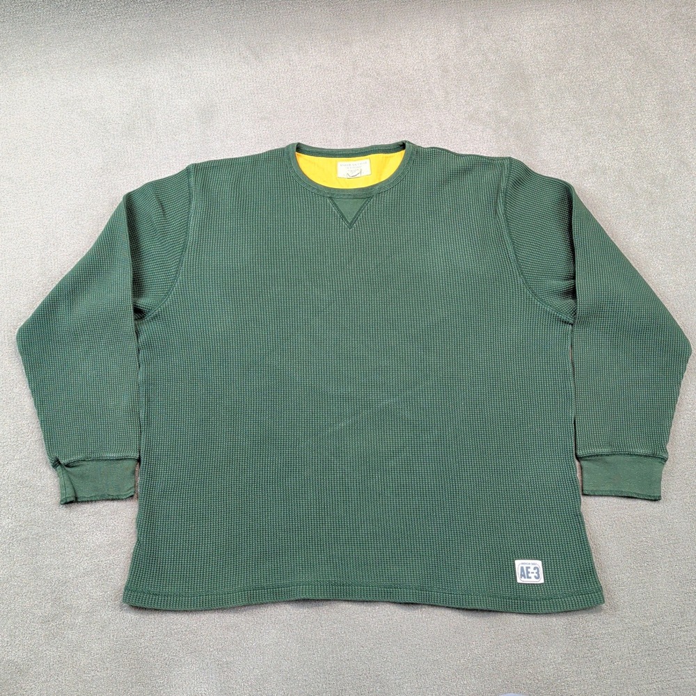 American Eagle XL Mens Green Waffle Knit Thermal Long Sleeve Shirt Y2K Cotton
